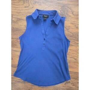 Jones & Co Womens Ribbed Knit Sleeveless Polo Top Medium Button Placket